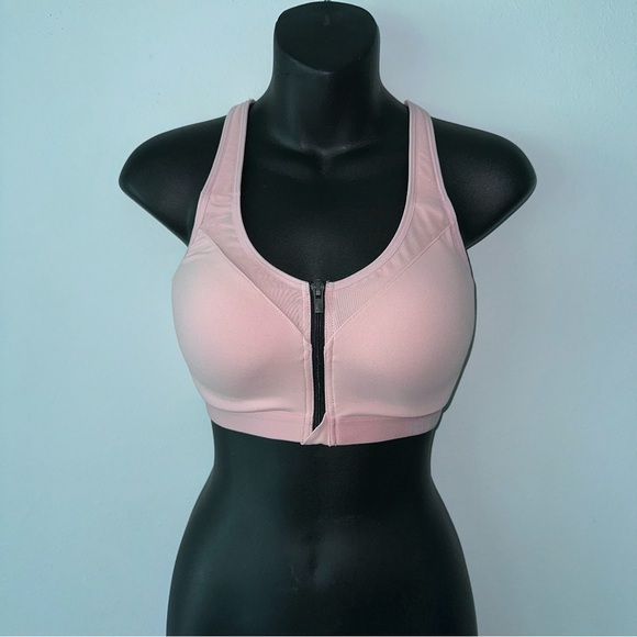 Victoria's Secret Knockout Light‎ Pink Sports Bra with Front Black Zipper 32DD - Picture 1 of 16